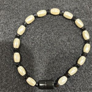 Elegant Handmade Cream and Black Beaded Bracelet #11